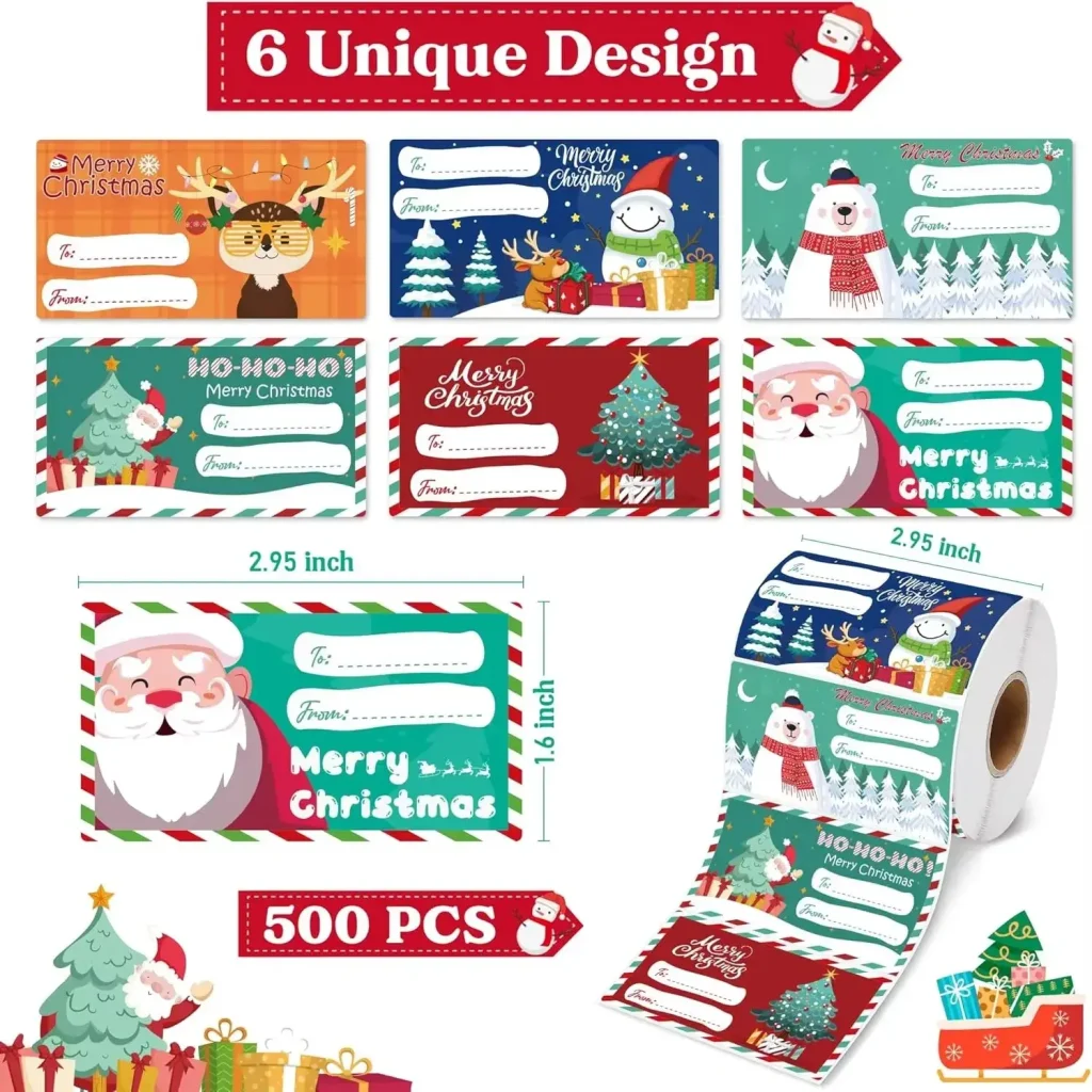 Bulk 500PCS Christmas Waterproof Custom Printed Gift Wrapping Packaging Sticker Label Tag For Christmas Presents Decorations Box Detail