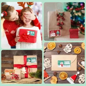 Bulk 500PCS Christmas Waterproof Custom Printed Gift Wrapping Packaging Sticker Label Tag For Christmas Presents Decorations Pack Sample