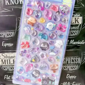 Solid 3D Embossed Transparent Stickers: Kids Cartoon Animal Decor Print Detail